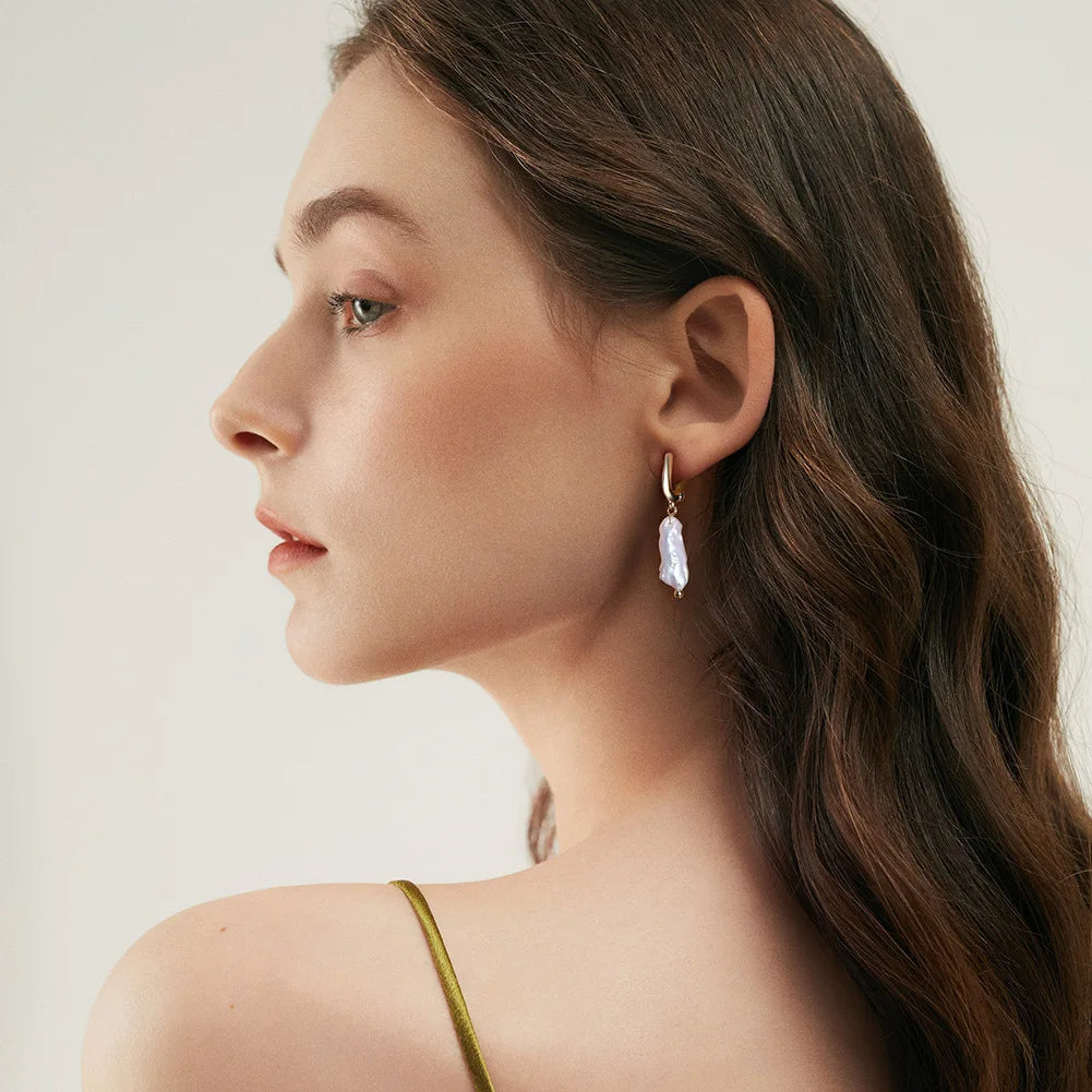 New Arrival Pure Silver Small Hoop Daily Wear Office Lady 14K Gold Plated Big Pearl Women Earrings