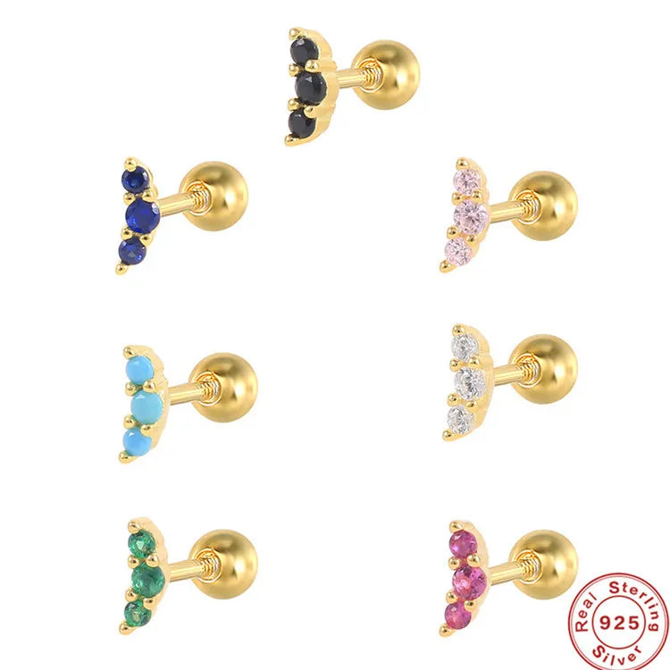 SP Gold Cubic Zirconia Designer Fashion Simple Zircon Ear Bone Nail Diamond Stud Earring 925 Sterling Silver