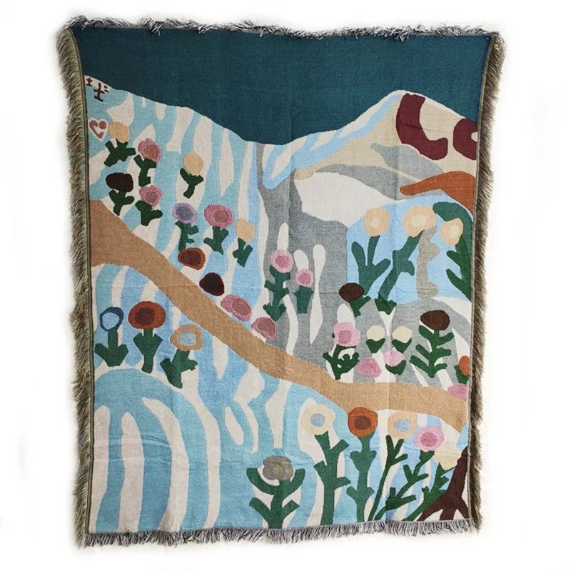 New Polyester/Cotton Tapestry Jacquard Woven Geometric Pattern Custom Throw Blanket for Hotel Use Four Seasons