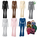 Custom Logo Soft 2 Piece Set Women's Clothing 2025 Autumn Flared Leggings Pants and Top T Shirt Set Loungewear Women Sets