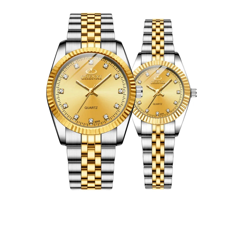 2024 LIOU Waterproof Analog Quartz Couple Watches Stainless Steel Lover's Diamond Numeral Glass Dial Fashionable Men Women