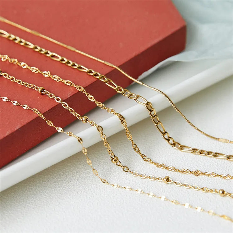 SP Wholesale Bulk Stainless Steel Chains Jewelry 18K Gold Box Snake Figaro Choker Ladies Chain Necklace for Jewelry Making