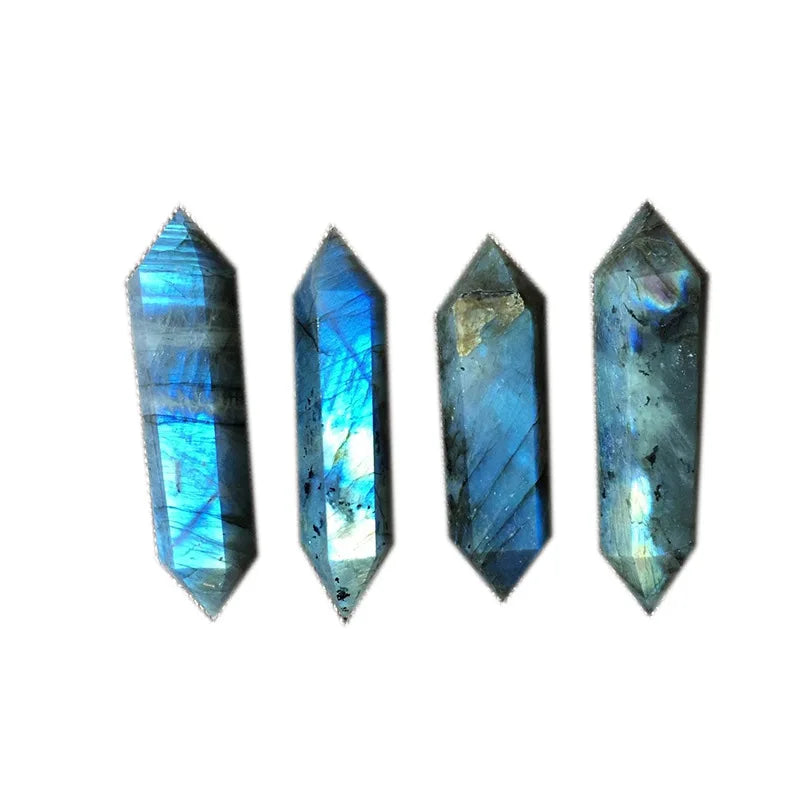 Natural Crystal Labradorite Double-Point Wand Hexagon-shaped Polished Tumbled Stone for Reiki Chakra Meditation Therapy