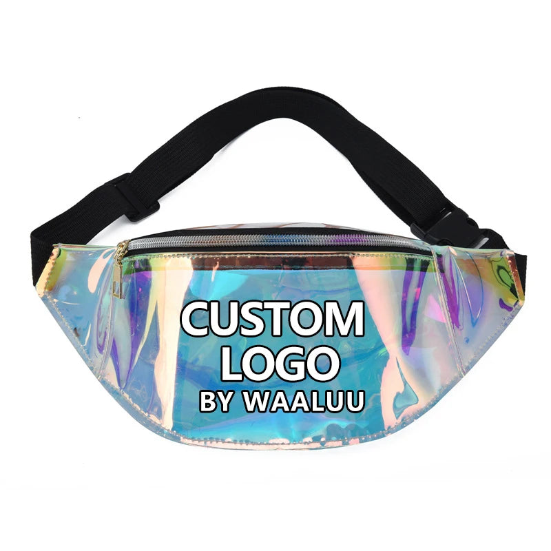 WAALUU Holographic Waist Bag Transparent Fanny Pack Hologram Travel  Women Belt Bag Bum Hip Pouch Money Phone Holder