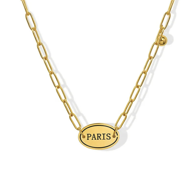 Fashion Plaque Piece Letter Pendant Necklace Hip Hop Collarbone Chain Stainless Steel 18K Gold Plated