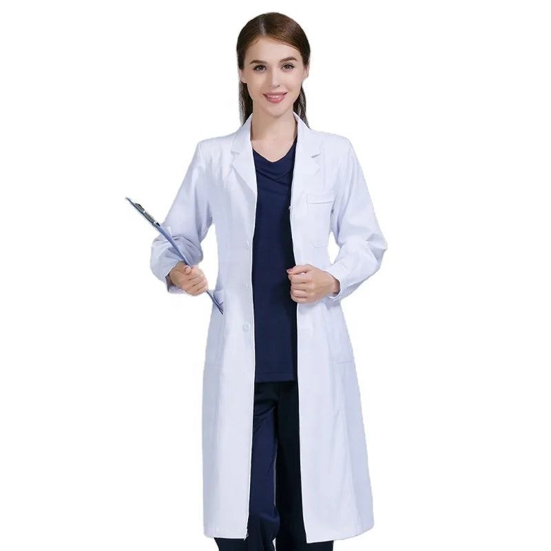 Cotton Polyester Lab Coat Wholesale White Hospital Working Medical Coat Nurse Doctor Uniform with Custom Embroidered Logo