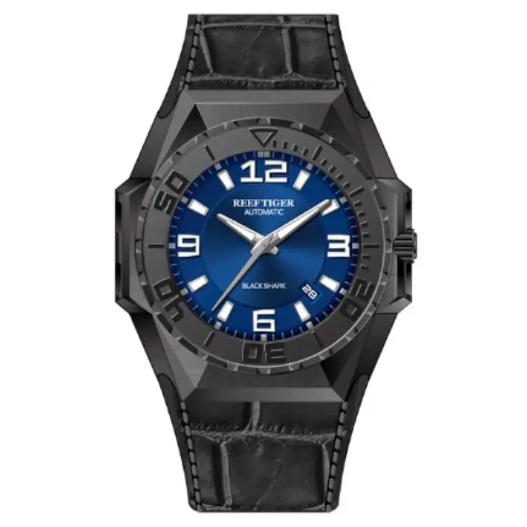REEF TIGER RGA6903 Top Brand Big Sport Watches All Black Dive Wristwatches Automatic Mechanical Waterproof Date Clock