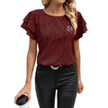 Women's Summer Casual Loose Chiffon Blouse Wholesale Lotus Leaf Double Neck Leopard Printed Breathable Top