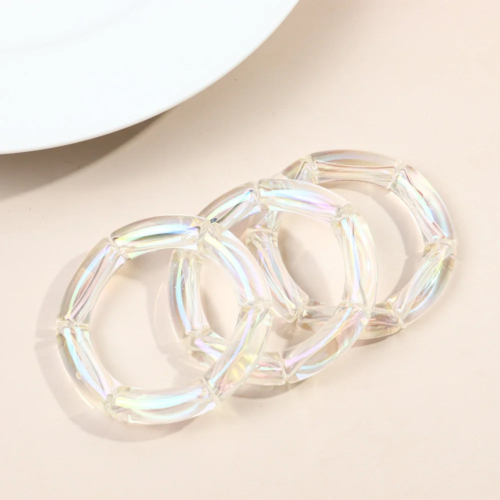 New Fine Fashion Jewelry Mermaid Discolored Bangle 3 Pair/Set Transparent 12mm Tube Beads Acrylic Bracelet Set for Women