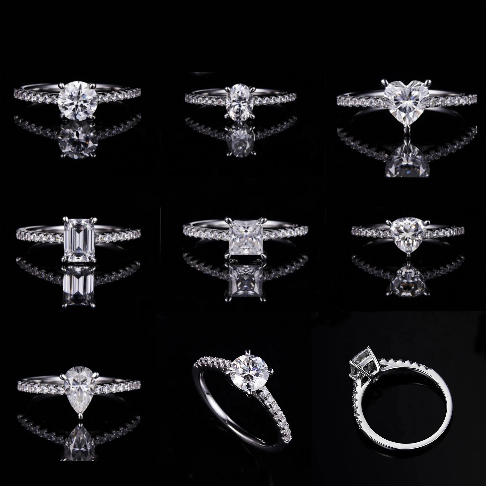M91 Abiding Romantic Heart Cut Classic Prong Setting Round Oval 1 Carat Moissanite Diamond 925 Silver Half Band Eternity Ring