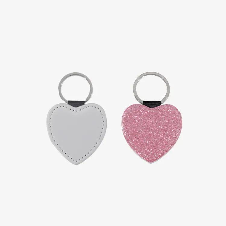 Heart Shape Glitter Back Blank  Keychain Leather Custom Printing Keychains Blanks for Sublimation