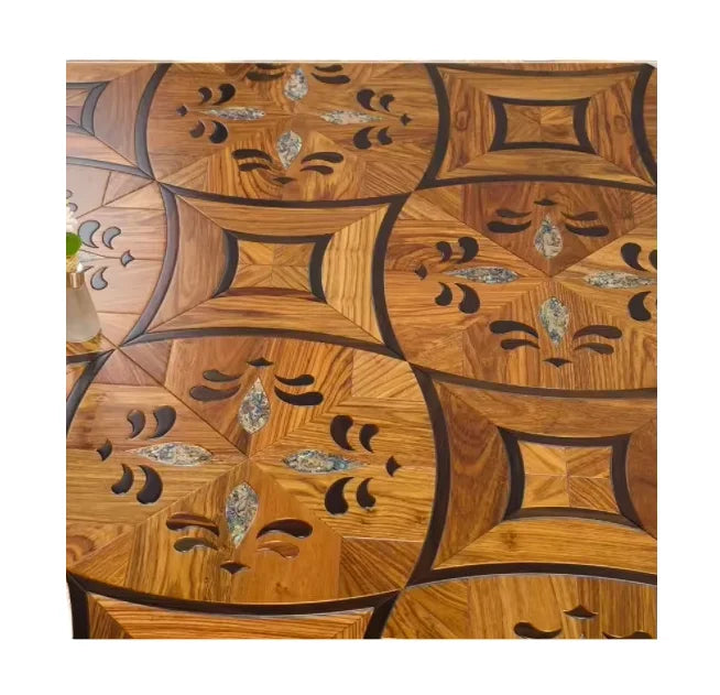 Durable Indoor Use Shell Inlay Hardwood Veneered Multilayer Engineered Flooring Smooth Black Walnut Oak Teak Living Room