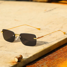Premium Wholesale Uv Protection Sunglasses Rectangle Fashion Rimless Retro Vintage Sunglasses Unisex Custom Logo Frameless
