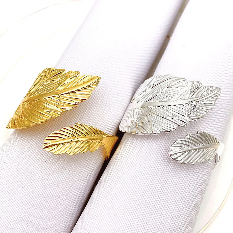 Cheap Wholesale Leaf Napkin Holder Rings Decorative Gold Metal Napkin Ring for Weddings