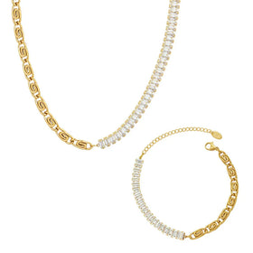 Hip Hop Factory Wholesale Retro Titanium Steel 18K Ornament Necklace Bracelet Tennis Chain Zircon Bracelet