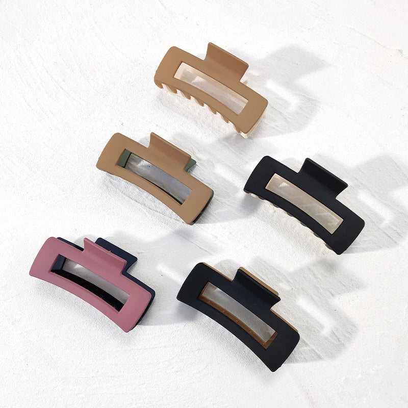 Wholesale Fashion Morandi Square Hair Claw Hair Clips Unique Both Color Stitching Large Plastic for Girls Free Samples 6pcs