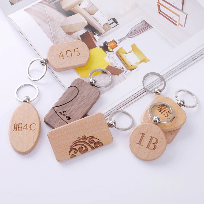 Wooden Keychain Blanks Laser Engraving Personalized Key Tags Ring Unfinished DIY Craft Accessories Durable Eco-Friendly