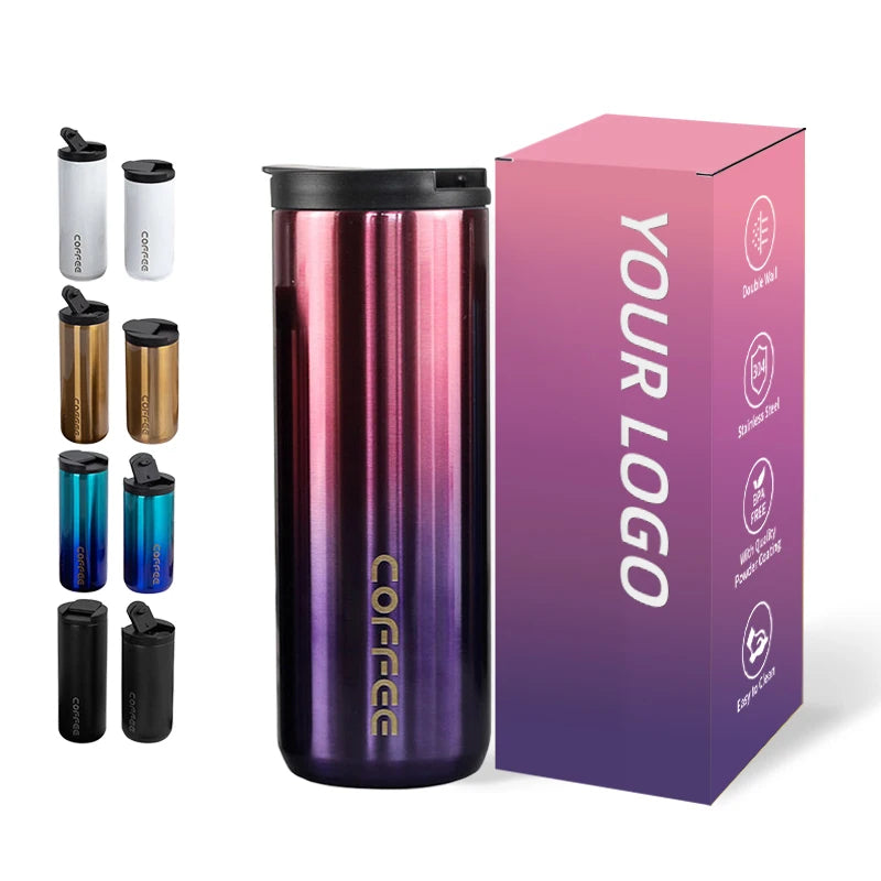 Wholesale Customized LOGO 400ml 500ml Portable Coffee Mugs Stainless Steel  Gradient Multi Colors Vacuum Tumblers Outdoor