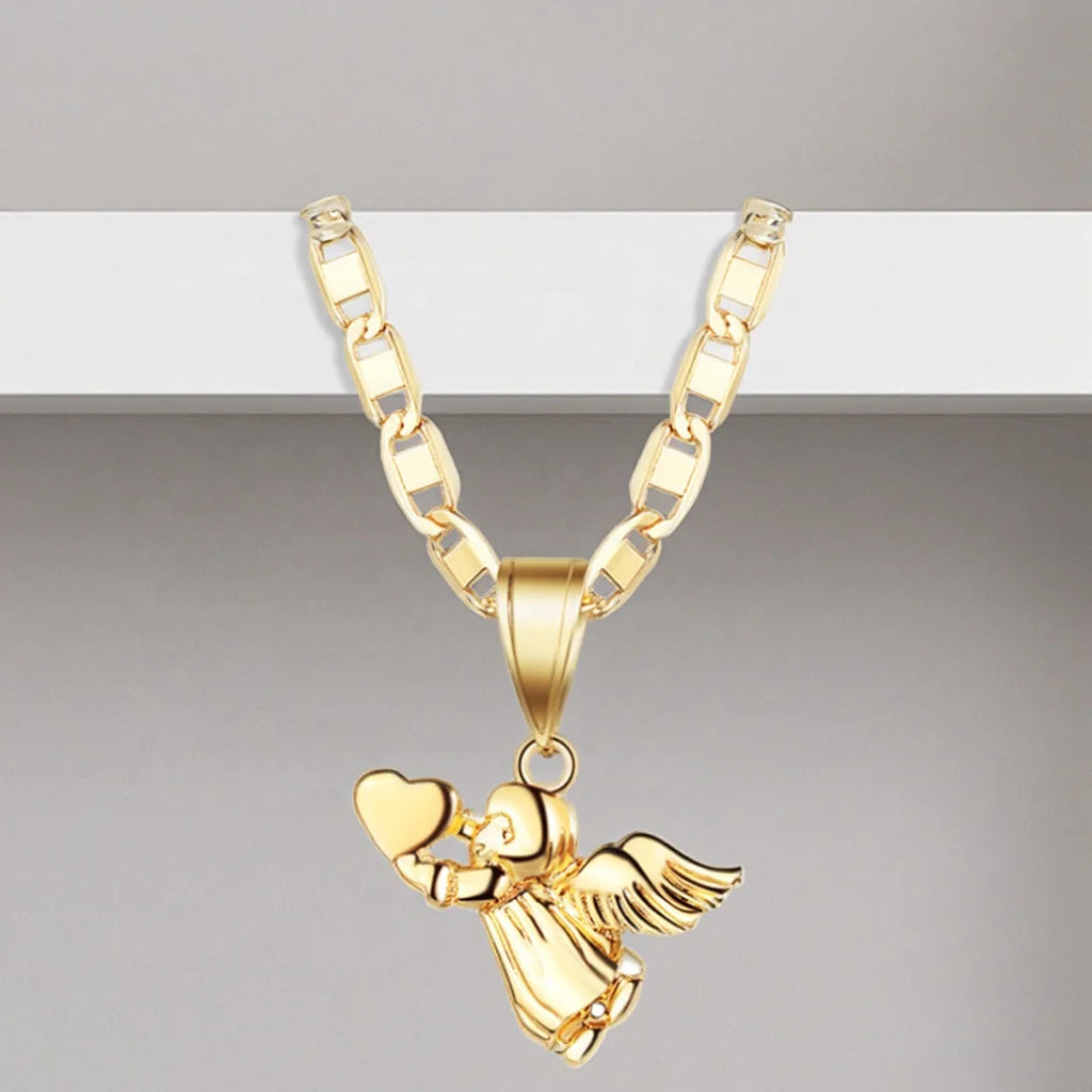 Wholesale Cheap Plated Gold Hiphop Angel Pendant Women Classic Style Jewelry with Zircon Main Material Alloy