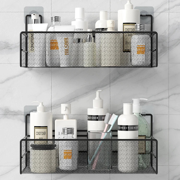 Bathroom Self-adhesive Shelving Organizer Rack Iron Hanging Storage Shelf for Toilet Large Mesh Storage Hanging Basket