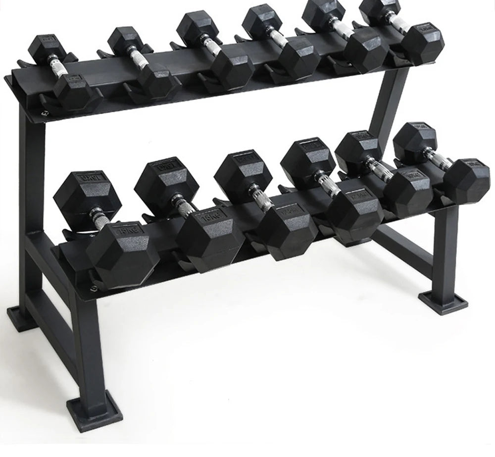 Wholesale Black  Hex Rubber Dumbbell Household Men's Fitness Equipment Hexagon Dumbbell Set with Rack