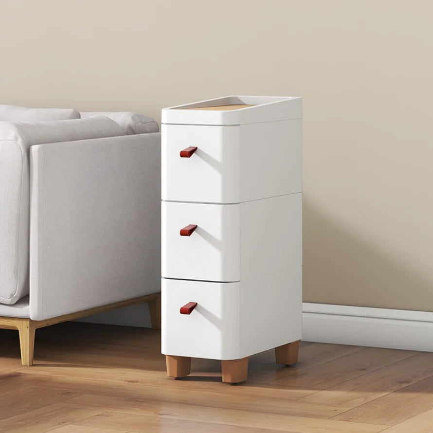 Haogle Home Furniture Living Room Cabinets Leather Handle Storage Cabinet  Plastic 3 Layers Drawer  Storage Cabinet