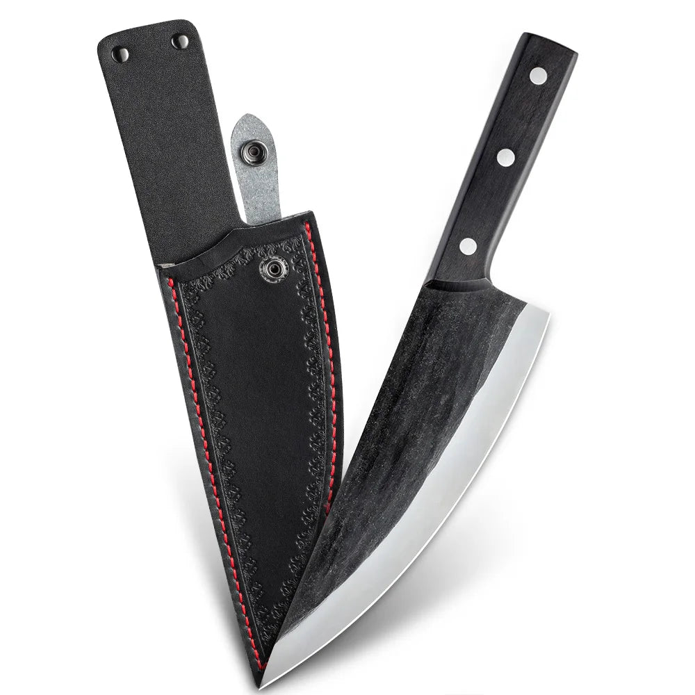 Belt Loop Portable Hunting Camping Outdoor Cooking Full Tang Wood Handle 8 Inch Serbian Chef Knife With Cover MegaBDM