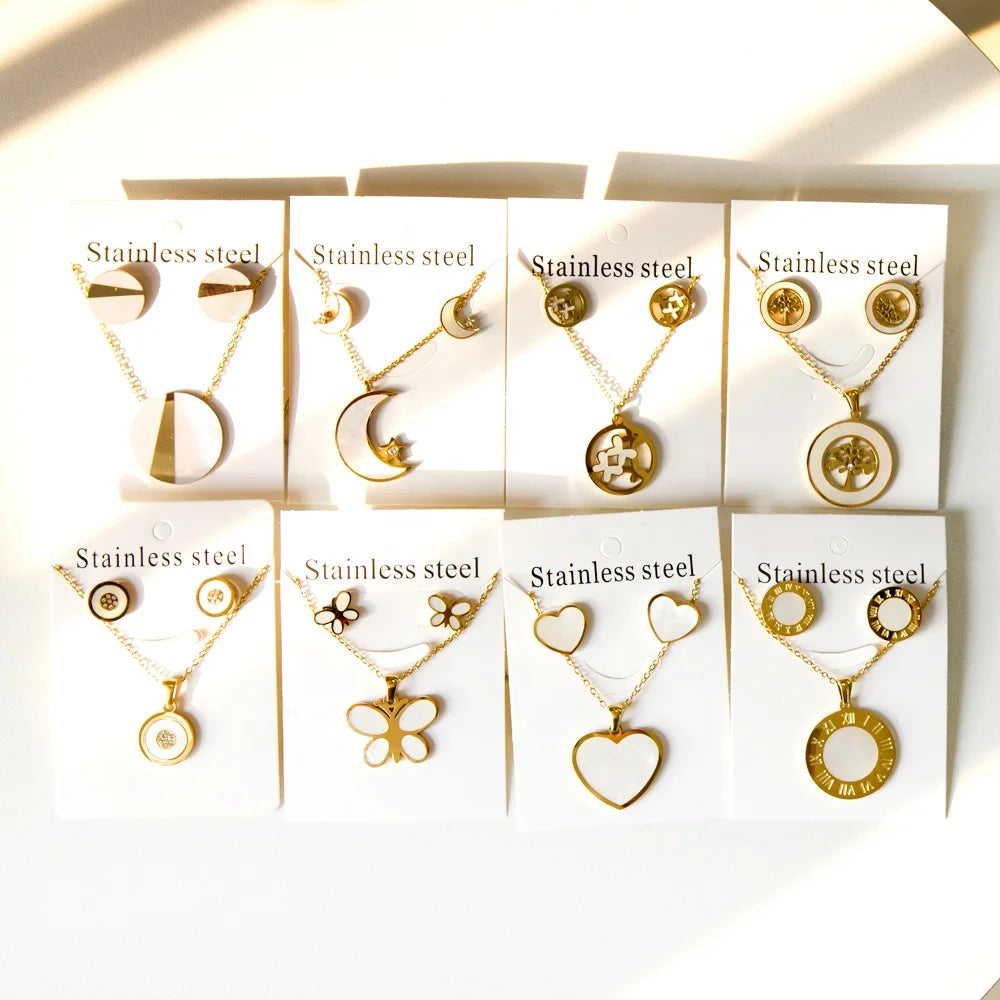 Fashion Bridal Wedding Jewelry Set Customized Waterproof Stainless Steel Necklace Earrings Jewelry Set for Women Girl