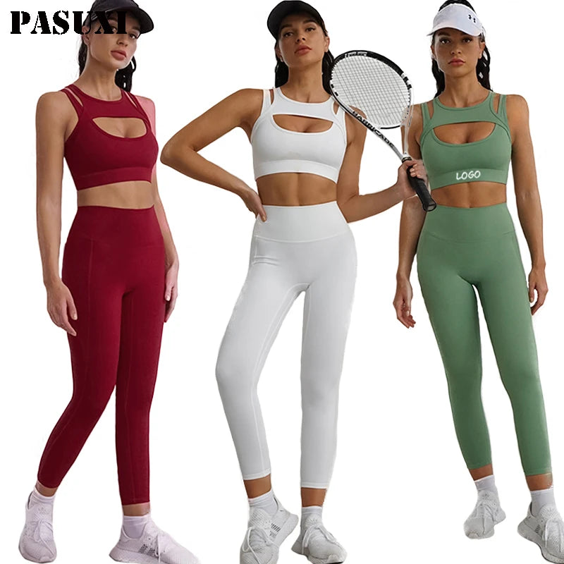 PASUXI 2026 New Women Workout Clothes Suit Activewear Sports Seamless Gym Fitness 2 Piece Yoga Sets