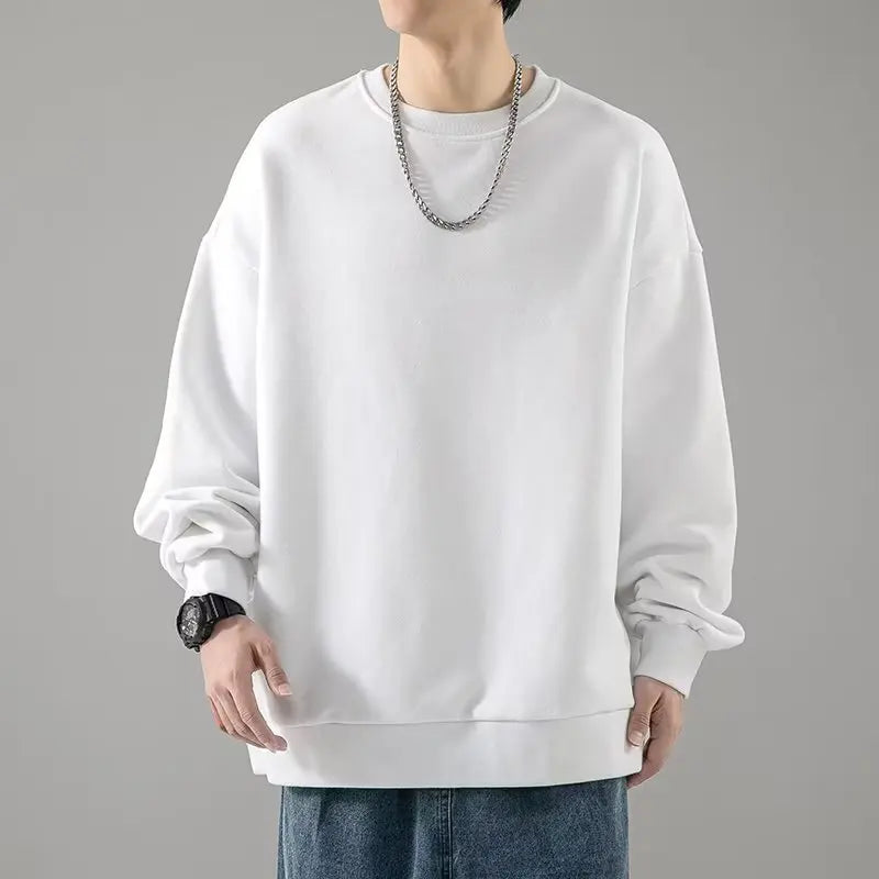 Heavyweight 320 Grams Round Neck Loose Head Sweater Men's Fall Casual Long-sleeved New Trend Couples Solid Color Jacket