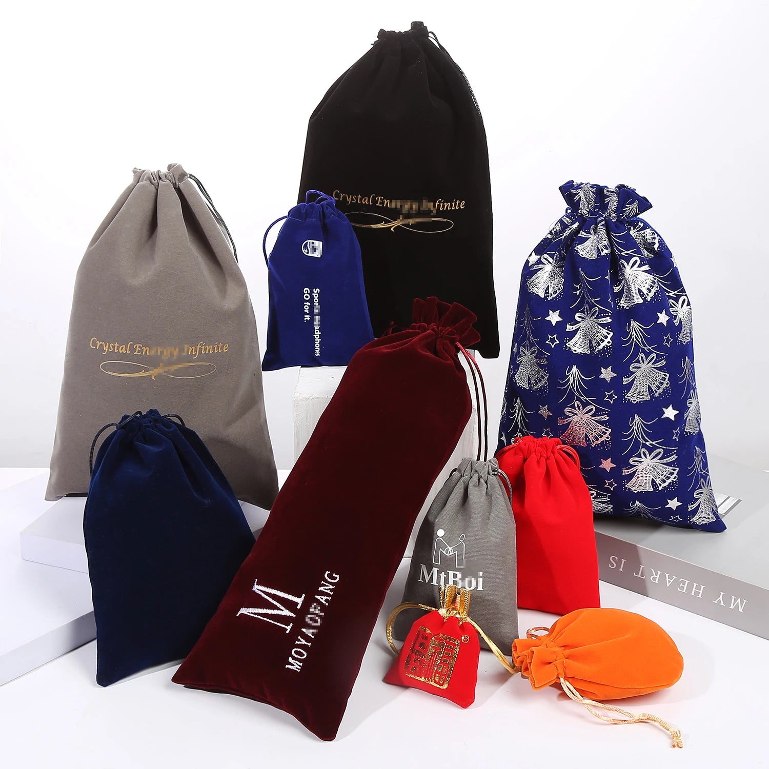 Custom Printed Velvet Drawstring Packaging Bags Jewelry Pouches Gift Bags Fabric Drawstring Bag