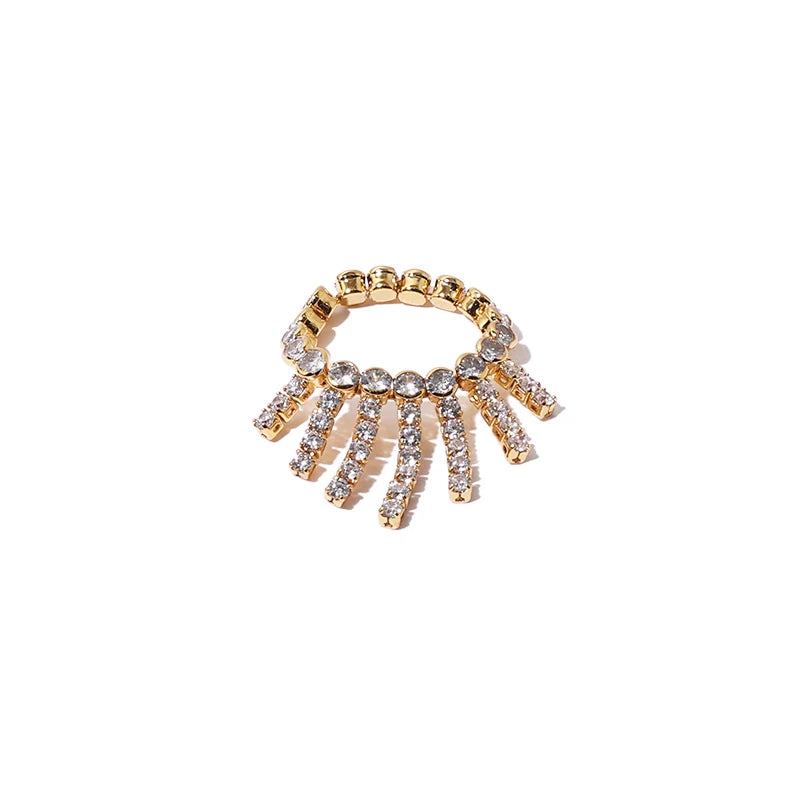 New INS Trendy Women's Full Diamond Tennis Ring Luxury Stackable Rhinestone Zirconia Tassel Design Fashionable Brass Jewelry