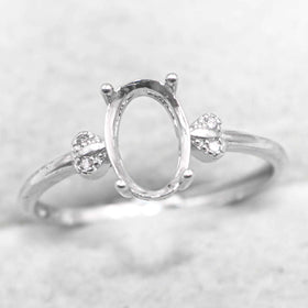 Sterling Silver 6*9mm Semi Mount Ring Frame Empty Blank Support Claw Setting S925 Base Holder Without Center Stone for DIY Inlay