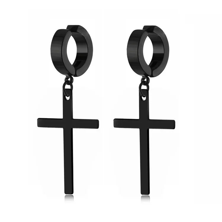 2 Pairs of Cross Earrings Dangle Hinged Men Earrings Cross Hoop Earrings Stainless Steel for Men and Women Zinc Alloy Trendy