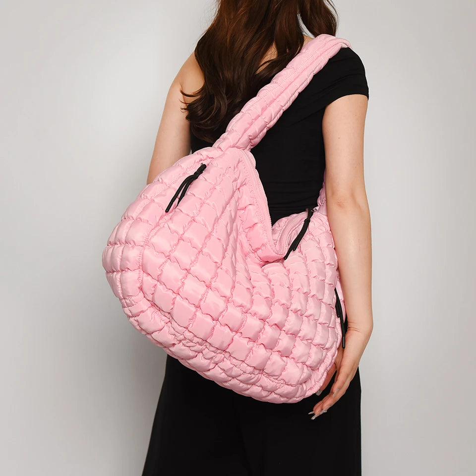 Large Puffer Tote Bag for Women Quilted Carryall Bag Soft Puffy Crossbody Bag Hobo Handbags Puff Purse