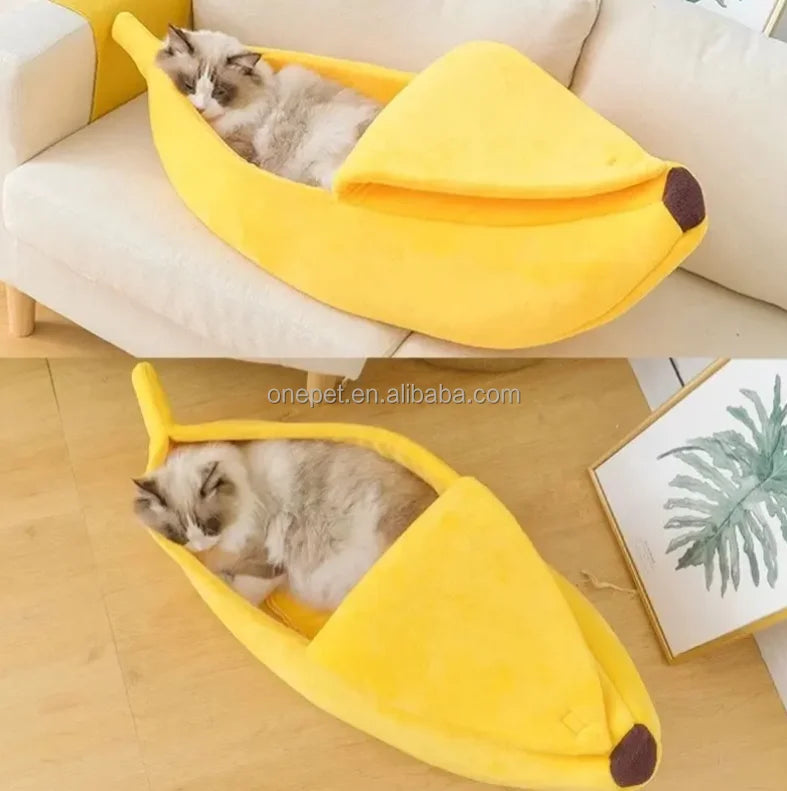 Creative Design Banana Cat Bed New Yellow Plush Cushion with Fashionable Cartoon Style for Pet Cats