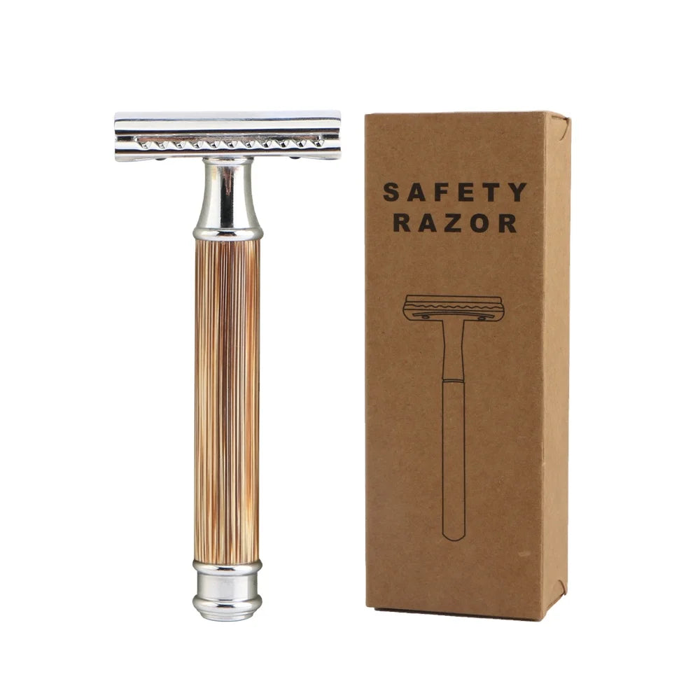 Eco-friendly Bamboo Material Shaving Razor Reusable Double Edge Classic Safety Razor for Smooth and Precise Shave