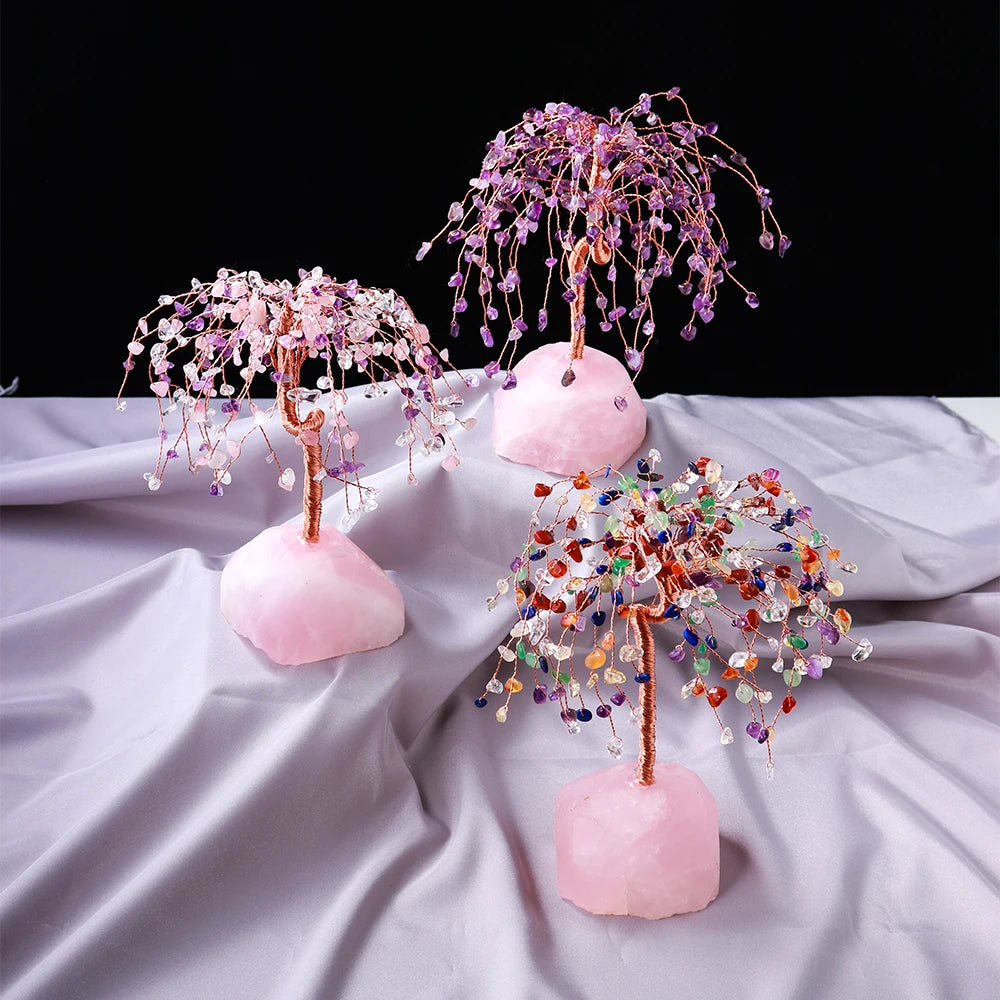 Natural Stones Rose Quartz Amethyst Crystal Tree