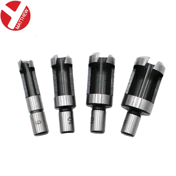 4Pcs Wood Plug Cutter Drill Bit Set Straight and Tapered Taper Cutting Tool for Woodworking