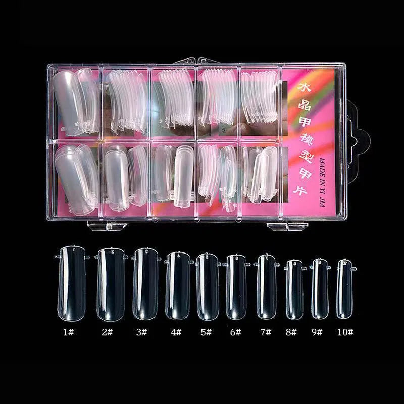 Custom French Style Artificial Fingernails Top Ranking 100PCS Curved Tip False Nails 10 Sizes With Case Resin Nail Mold