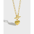 NEW INS 925 Sterling Silver 18K Gold Plated Big Heart Shape Choker Necklace for Women OT Buckle Chain