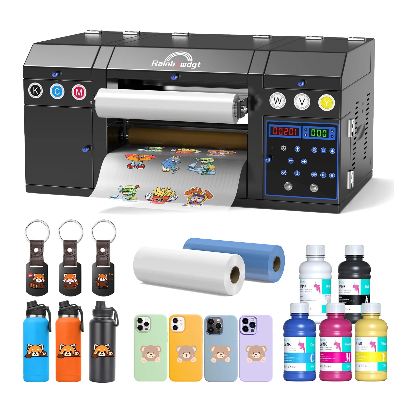 Rainbow UV DTF Sticker Printer for Bulk Production Phone case Gift Box logo Sticker Printing Machine