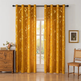 DaiRui Golden Print Foiled Shade Luxury Blackout Top Grommet Ready Made Living Room Bed Room Curtain