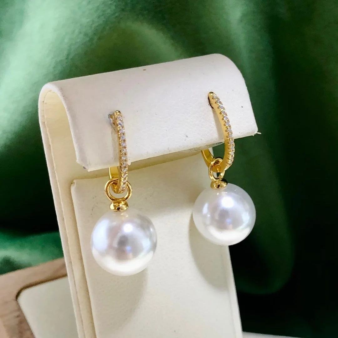 E2083 11-12mm DIY Natural Freshwater Pearl Charm Earrings Mounting Accessory 925 Sterling Silver Gold Plated  Jewelry for Women