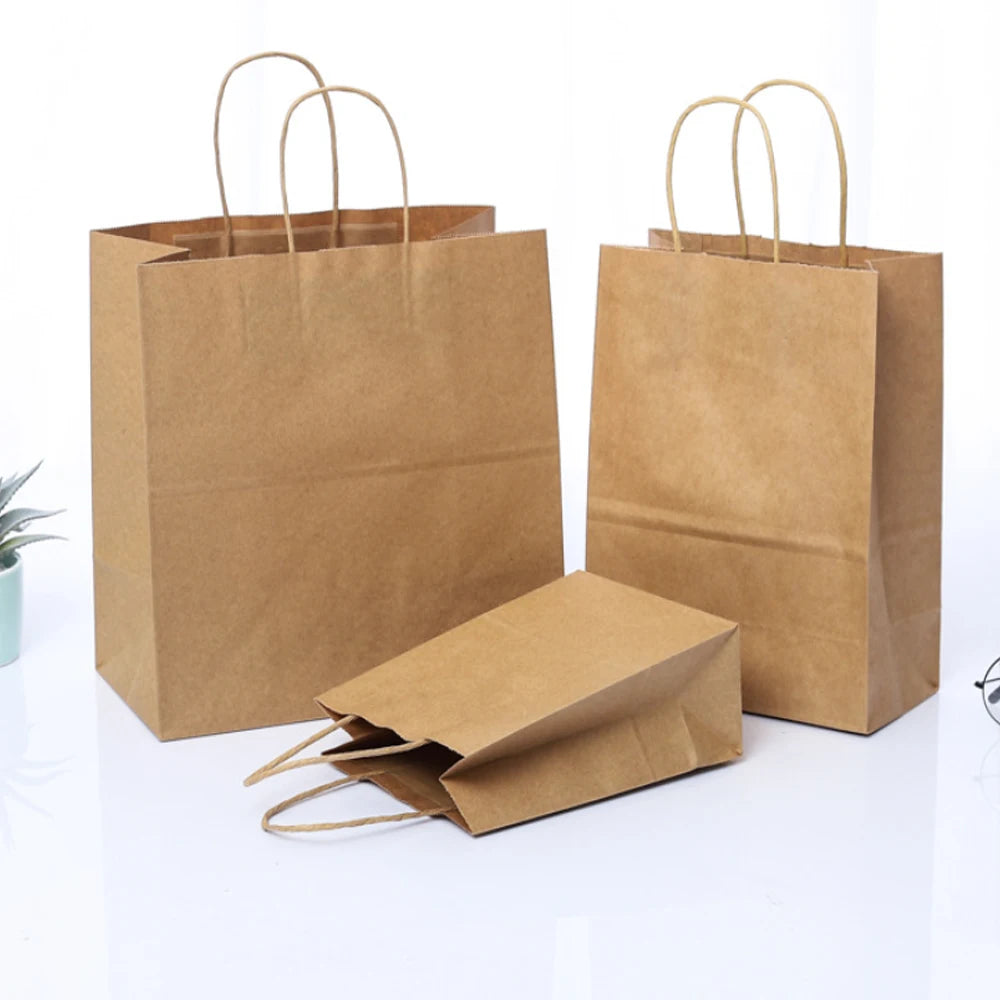 Jewelry Fashion Eco Friendly Foldable Reusable Plain Brown Kraft Paper Shopping Carry Bag