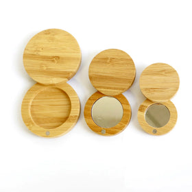 Make up Packaging Cosmetic Wooden Bamboo Palette Round Mirror Eye Shadow Blusher Compact Powder case
