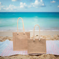 Home Jute Market Tote Bag with Handles Large Jute Beach Bag  Waterproof Shopping Handbag for Picnic Travel Beach