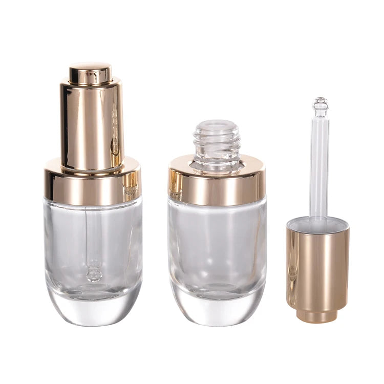 30ml Glass Droppre Bottle 1oz Serum Bottle Glass With UV Gold Press Button Dropper Cap