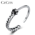 CZCITY Gold Plated 925 Zircon Charm Punk Woman Accessory Hip Hop Ajustable Stone Design Finger Ring Black