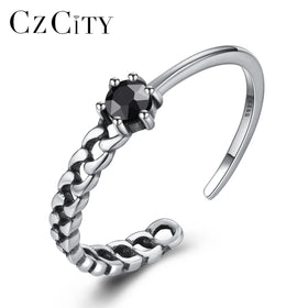 CZCITY Gold Plated 925 Zircon Charm Punk Woman Accessory Hip Hop Ajustable Stone Design Finger Ring Black